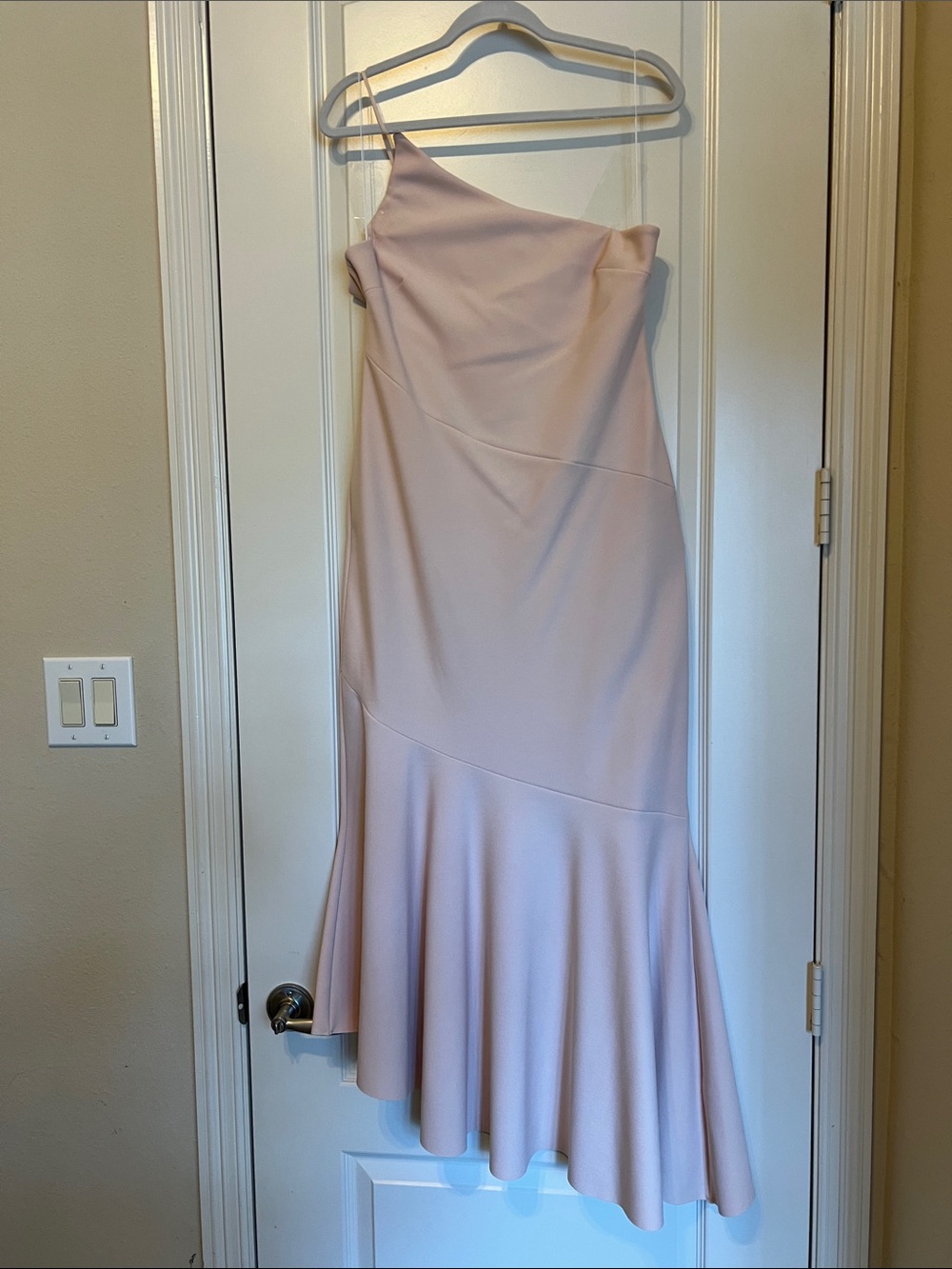 One-Shoulder Pastel Pink Flared Hem Dress